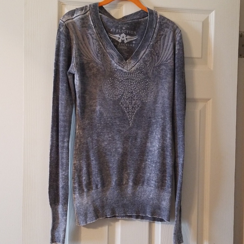 Large lightweight fleur de lis Affliction sweater